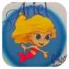Image of Cartoon Mermaid with blue background, the name Ariel, and the the city of Gulf Shores written in Purple