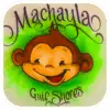 Image of a smiling monkey face against a green background with the name Machayla & the city, Gulf Shores.