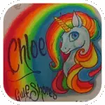 Image of a Unicorn with a rainbow mane with the name Chloe & the city of Gulf Shores.